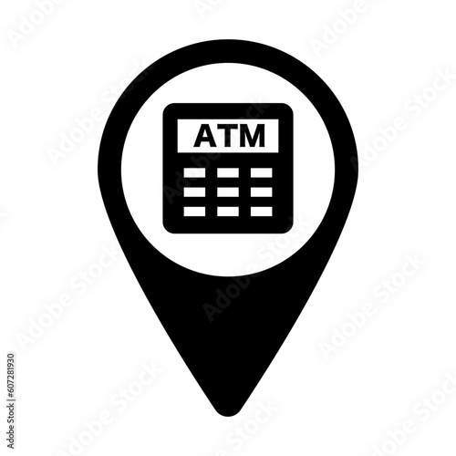 ATM location information map pin silhouette icon. Vector.