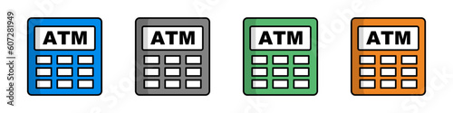 Flat design ATM icon set. Vector.