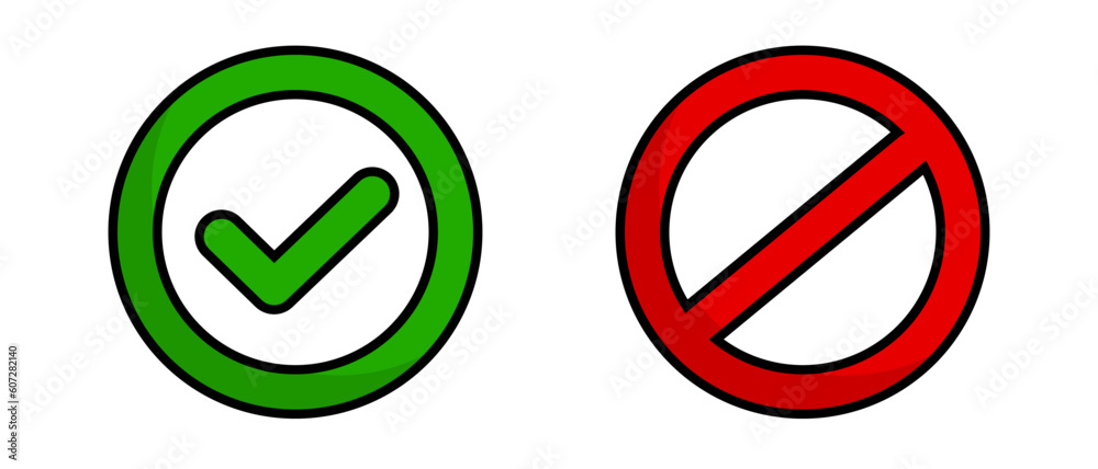 Flat design check mark and prohibited mark icon set. Vector. Flat design check mark and prohibited mark icon set. Vector.
