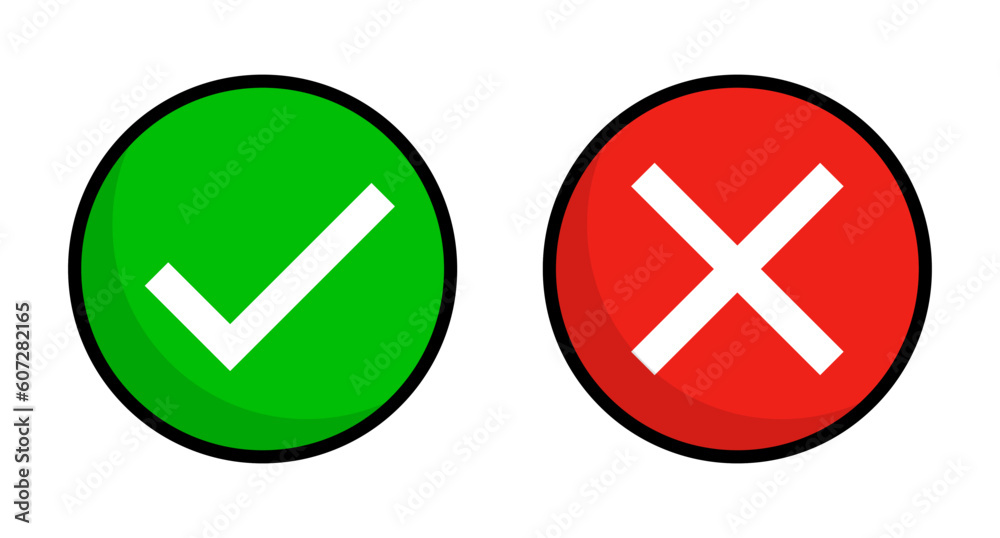 Pop round check mark and cross mark icon set. Vector. Pop round check mark and cross mark icon set. Vector.