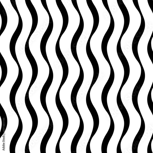 Line seamless pattern. Repeating black waves on white background for design prints. Curves lattice. Repeated monochrome motive. Repeat curved patterned. Geometric intricate motif. Vector illustration