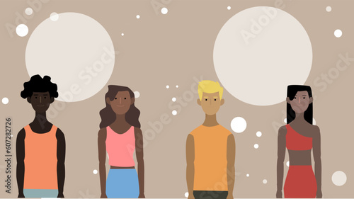 2D vector illustration of black people with different skin tone