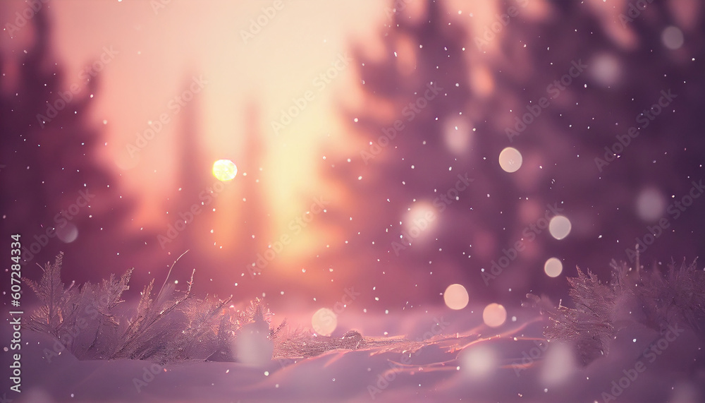 Beautiful natural winter defocused blurry background image with forest. Generate Ai.