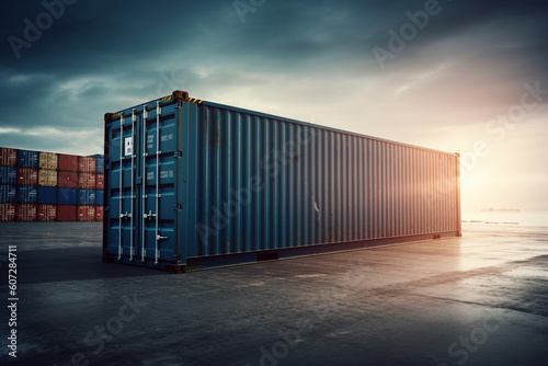 cargo shipping container working at sea port logistic busi. AI Generative. © Gassenee