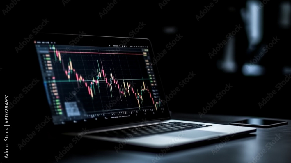 Forex Stock Chart and Laptop for trading forein exchange. Generative Ai. Forex Stock Chart and Laptop for trading forein exchange. Generative Ai.