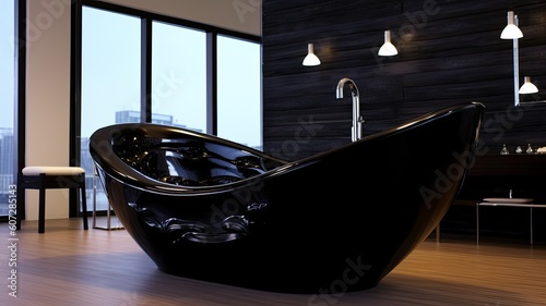 Modern black bathtub with cool epoxy resin decoration to be real luxury your bathroom, and yes which everyone will admire. Generative AI Technology 