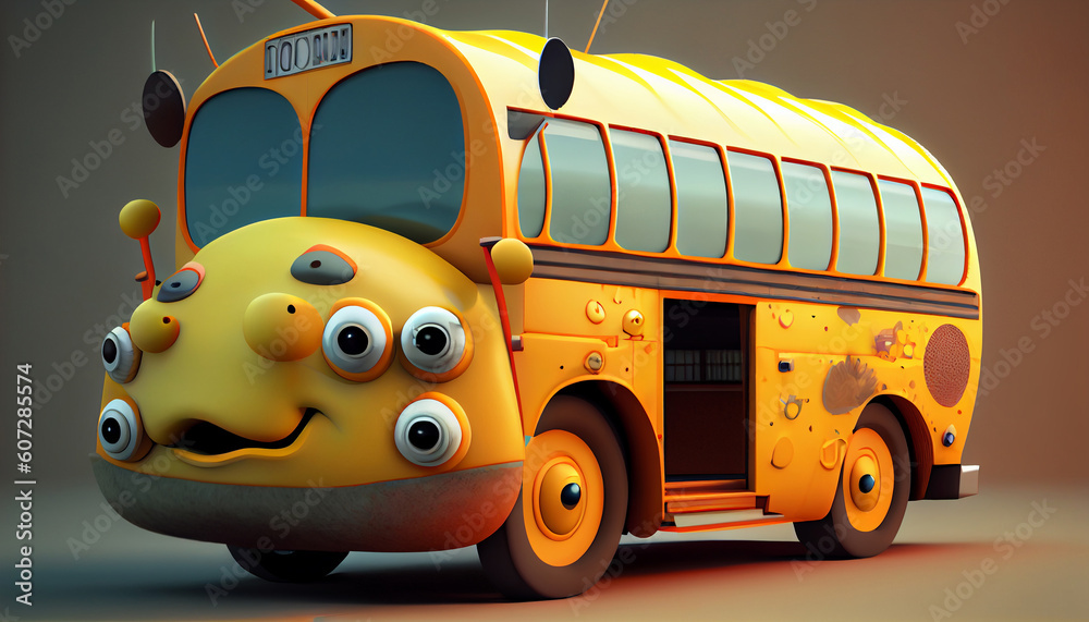 Funny and cute school bus illustration. Generate Ai. Stock Illustration ...