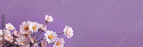 Wild spring and summer flowers on a pastel purple background. Generative AI