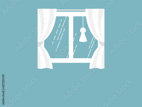 シンプルな窓とカーテン　雨