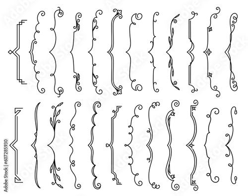 Parenthesis border. Hand drawn calligraphic frames, curly line art vector borders or vintage parenthesis dividers. Simple ornate, flourish braces, doodle decorations collection