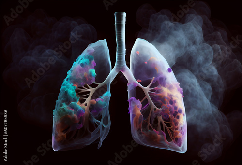 Human Lung with smoke , Lung disease frome smoking. Generate Ai.