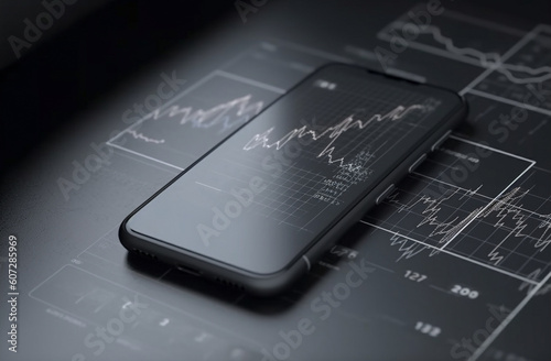 Smart phone mock up with trading applications designed 3D. Generative AI.