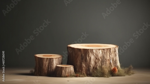 Empty wooden podium for product presentation,  Natural materials mockup for cosmetic advertising.Generative AI.