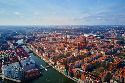 Aerial view of Gdansk city in Poland. Historical center in old town in european city. Panoramic view of modern european city © Lazy_Bear