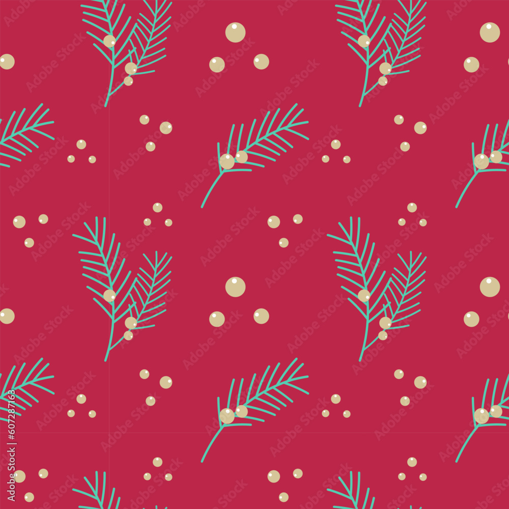 Pattern Viva Magenta color Merry Christmas Happy New Year , tree star anise berry. Vector illustration