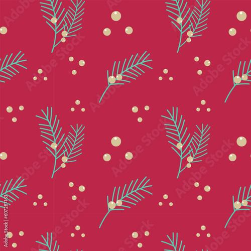 Pattern Viva Magenta color Merry Christmas Happy New Year , tree star anise berry. Vector illustration