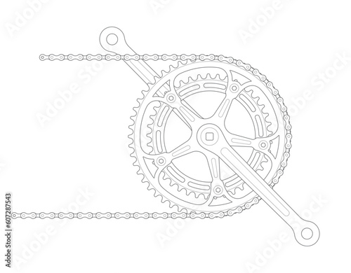 Vector black border gravel bicycle crank with chain. Isolated on white background. photo