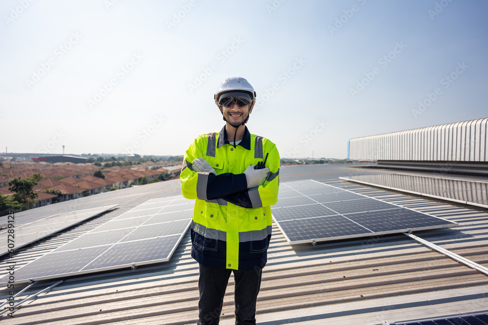 Portrait of engineer work to maintenance of photovoltaic panel system. Portrait of engineer work to maintenance of photovoltaic panel system.