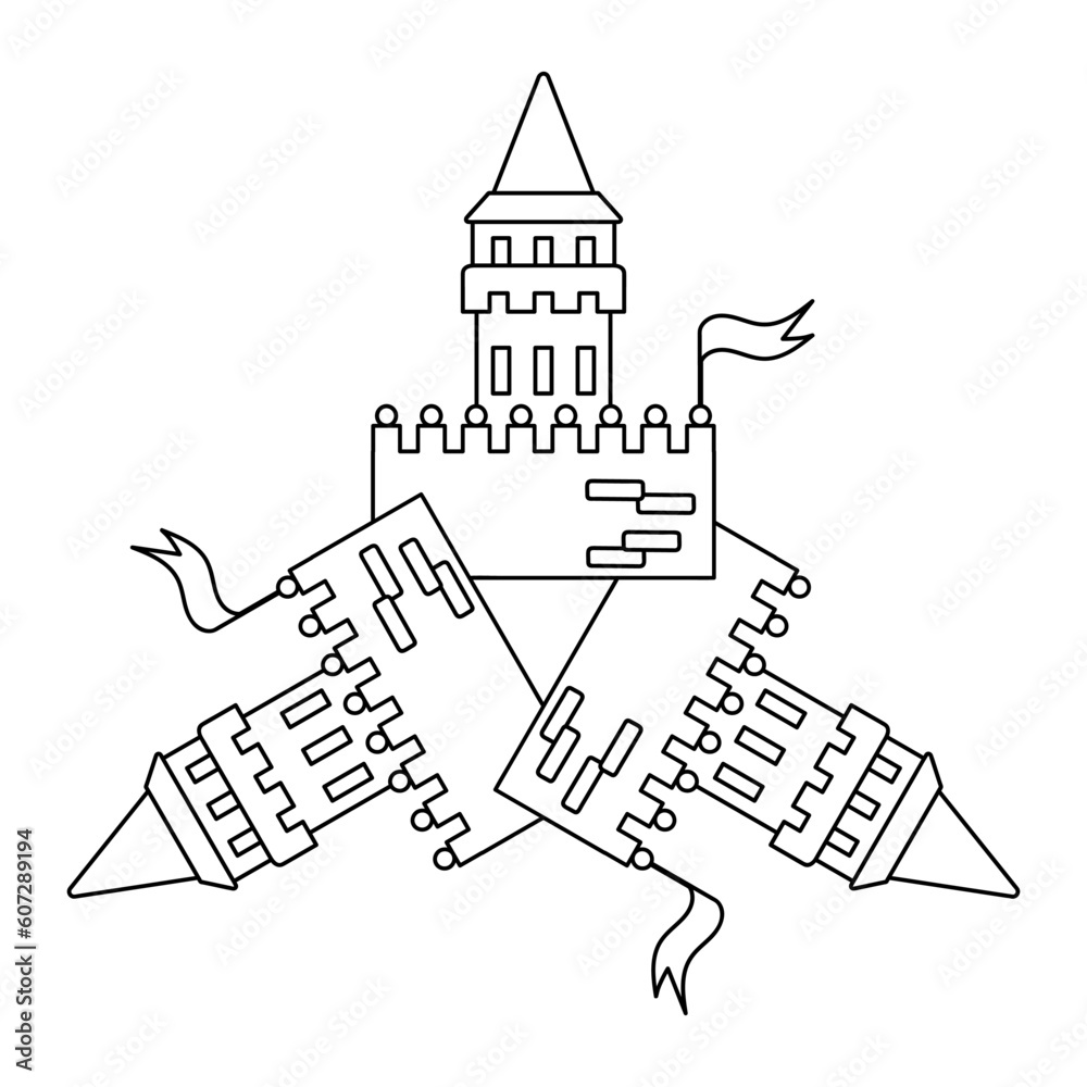 An ancient fortress, a castle. The page of the coloring book for children. Mandala. Children's art game. Vector illustration. An ancient fortress, a castle. The page of the coloring book for children. Mandala. Children's art game. Vector illustration.