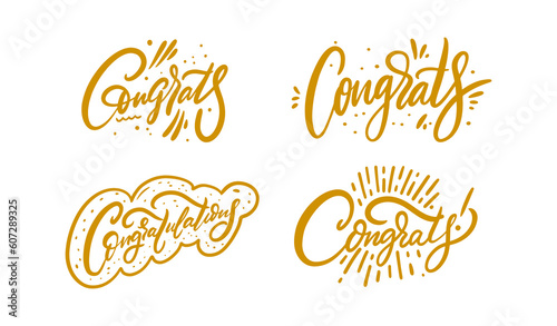 Congratulation or congrats lettering phrase set.