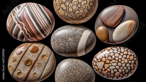 six different natural pebbles stones Generative AI