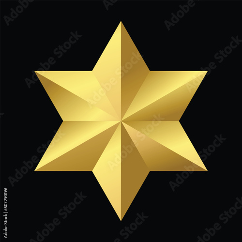 Abstract golden star icon on black. Vector illustration.