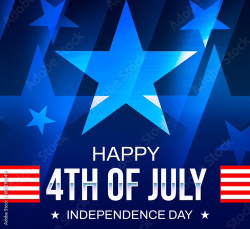4th of July Independence Day wallpaper with colorful blue stars and typography in the center. Gradient patriotic background of the USA