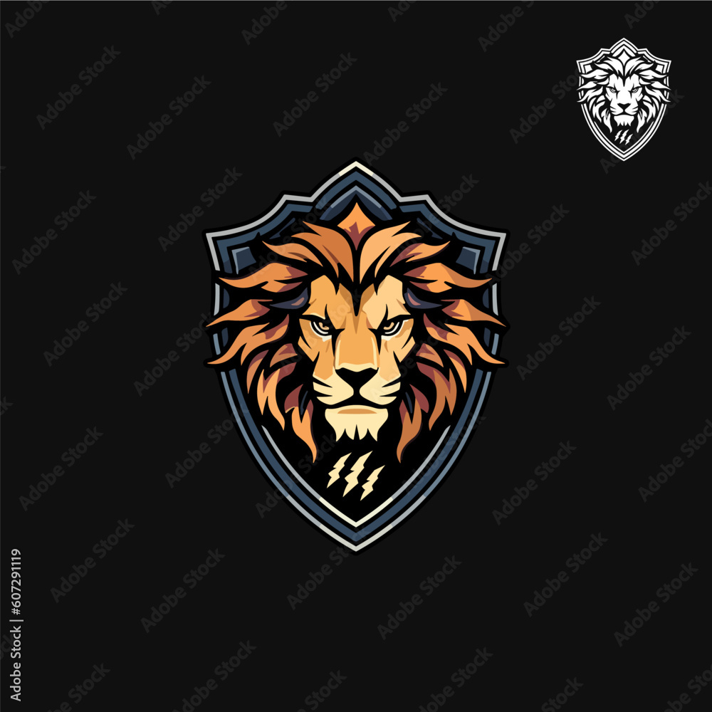 Minimalist lion head with emblem logo. Minimalist lion head with emblem logo.