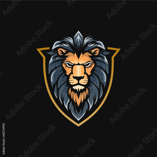 Minimalist lion head with emblem logo.