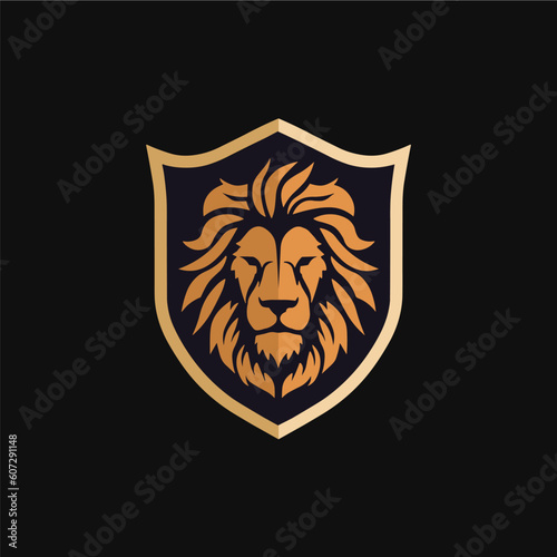 Minimalist lion head with emblem logo.