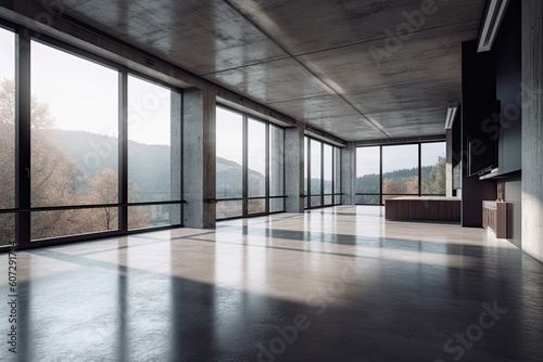 Wallpaper Mural Interior of modern loft with concrete floor and panoramic windows Torontodigital.ca