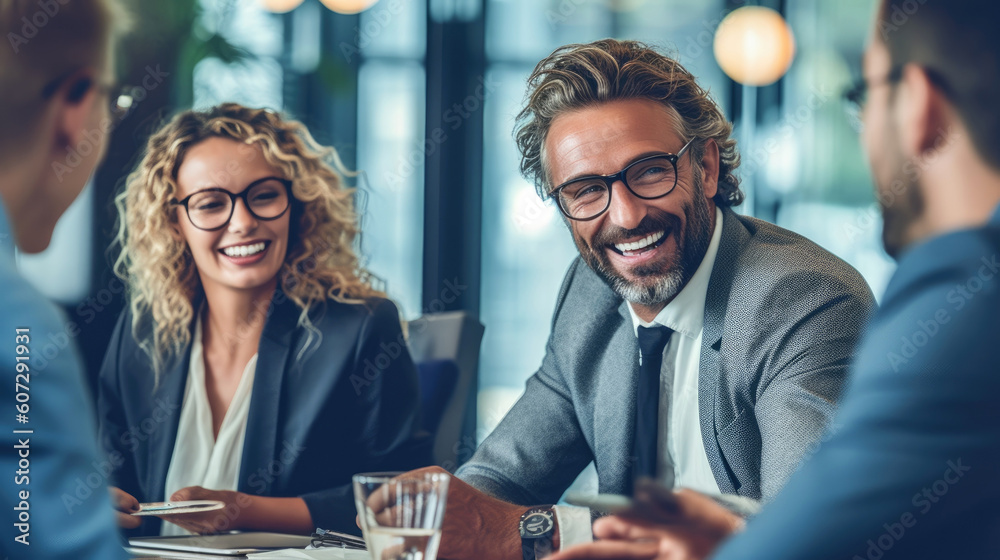 Business colleagues working together in an office. Generative AI Business colleagues working together in an office. Generative AI