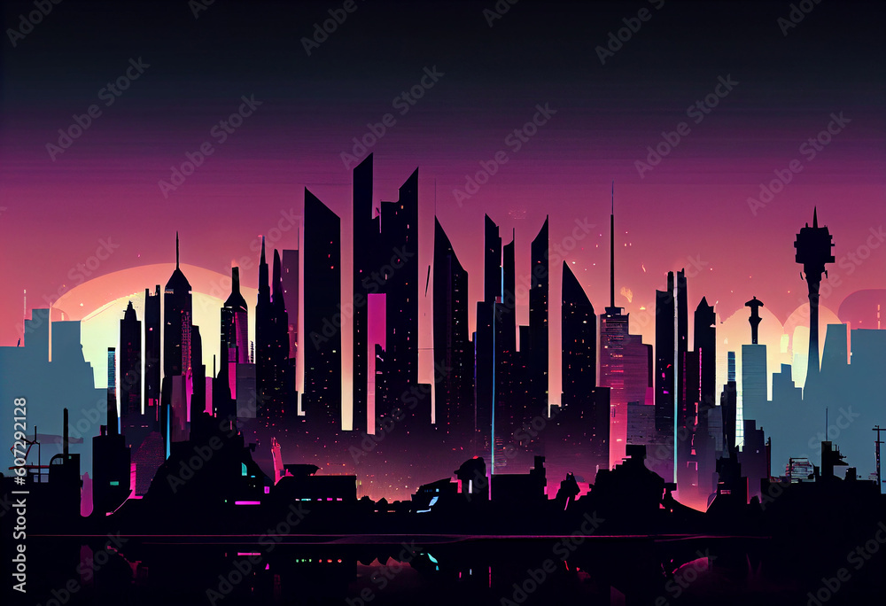 Modern Megapolis city future , City silhouette skyline. Generate Ai