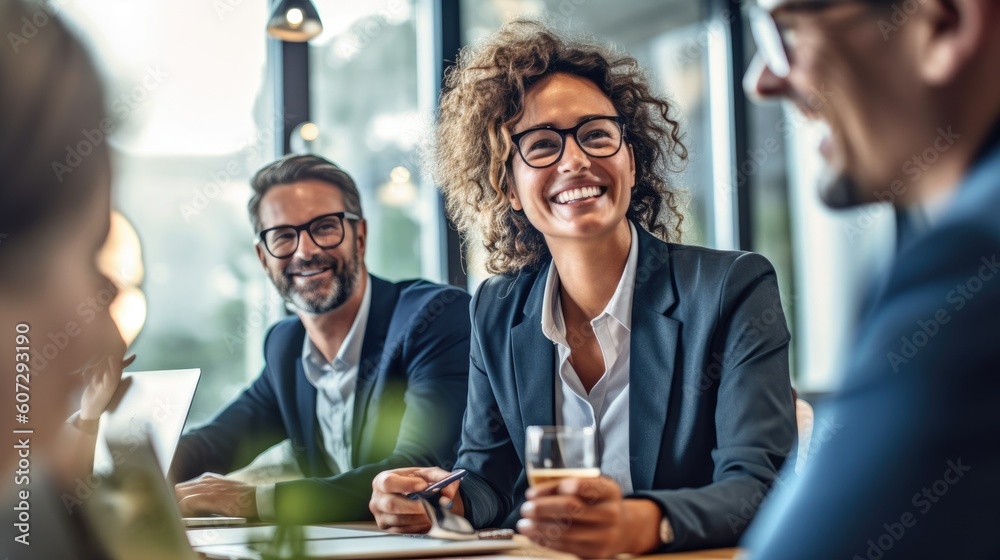 Business colleagues working together in an office. Generative AI Business colleagues working together in an office. Generative AI