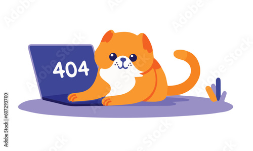 Cute cartoon kawaii cat 404 error, page not found. Webpage failure. Flat vector illustration isolated on white background.