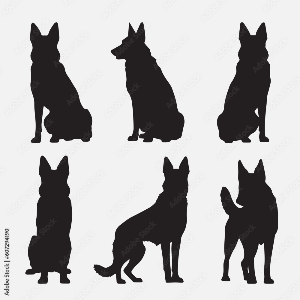 Fototapeta premium Vector Set of Silhouette of German Shepherd Dog