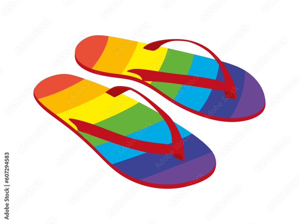 Flip flops in rainbow colors isolated on white background. Colorful flip-flops in Flat vector illustration