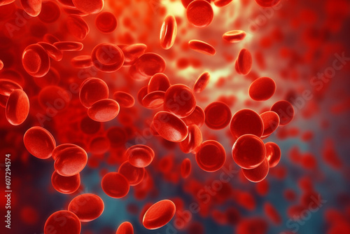 Erythrocytes floating in a fluid-like composition, medicine, blood, Generative AI