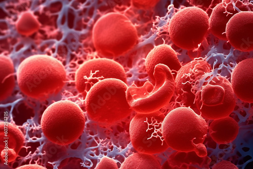 A cluster of erythrocytes with unique shapes and sizes, blood, medicine Generative AI photo