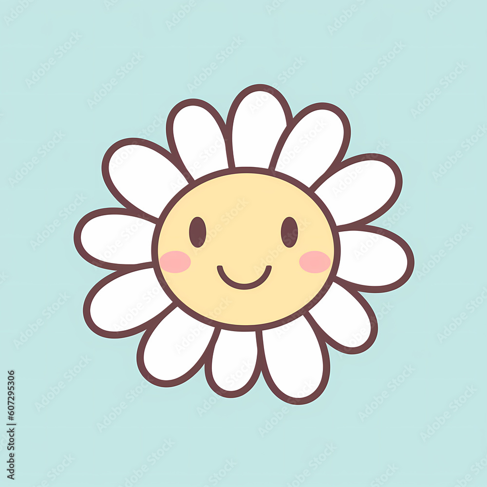 Smiling Daisy Flower On Green Background Cartoon Illustration