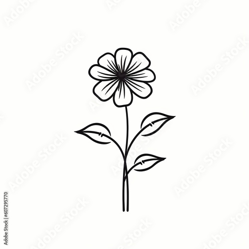 Flower With Stem Black Line Art Illustration