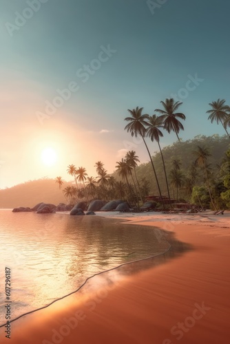 Trees on the beach at sunset Goa, India, Travel, poster