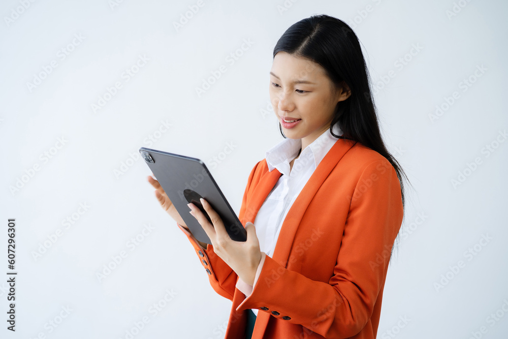 businesswoman holding tablet, isolated on white background. businesswoman holding tablet, isolated on white background.