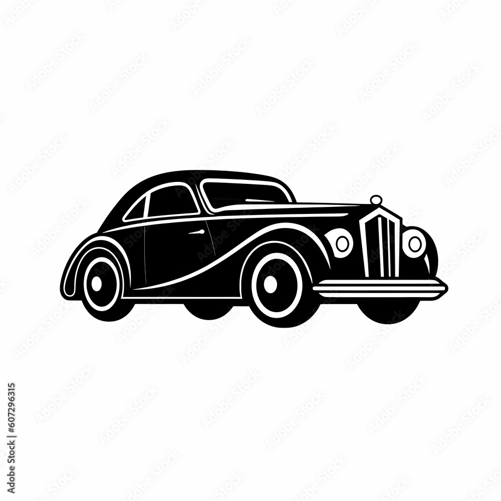 Classic Car Simple Black And White Icon Illustration