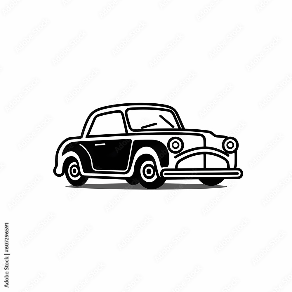 Old Car Simple Black Line Icon Illustration