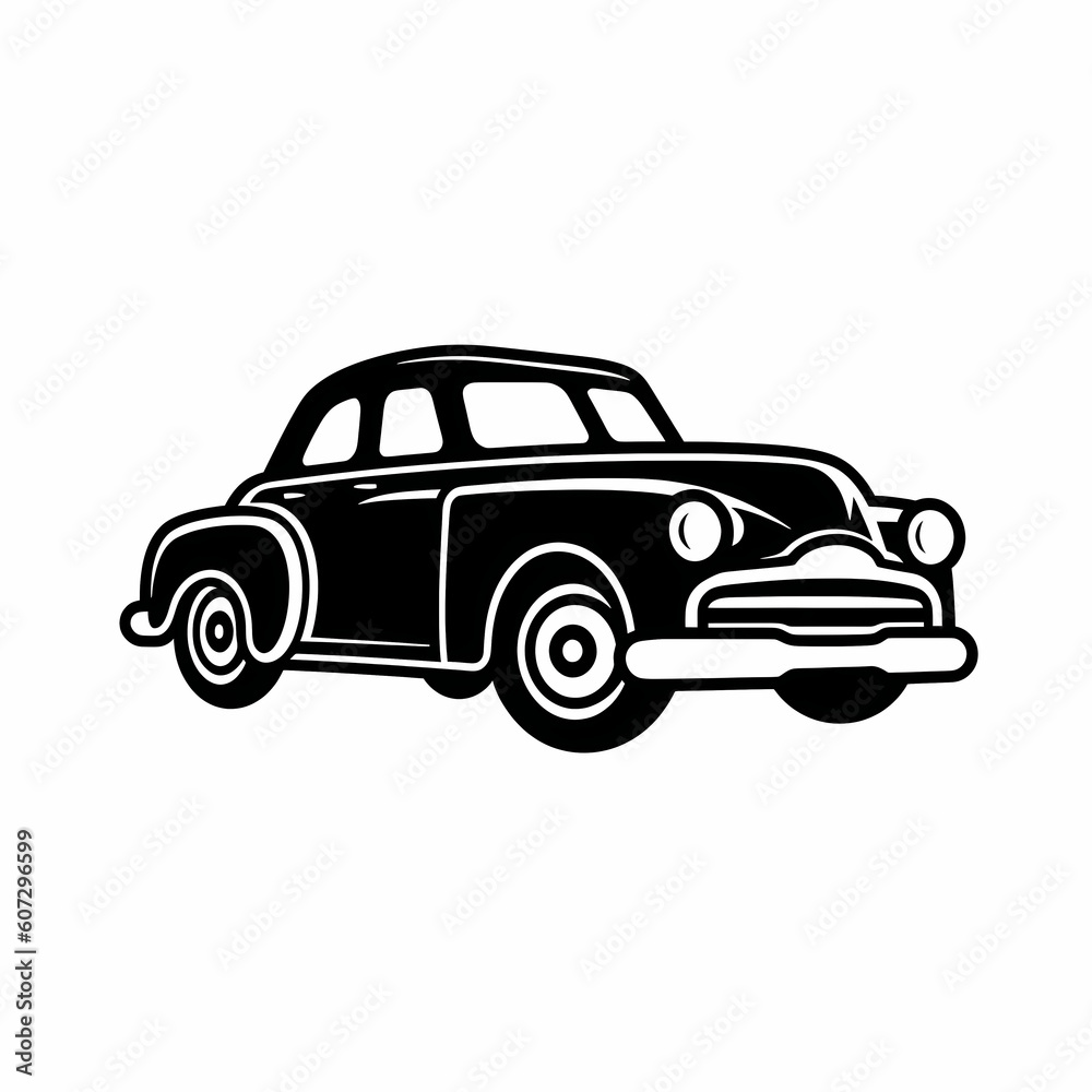 Old Car Simple Black Line Icon Illustration
