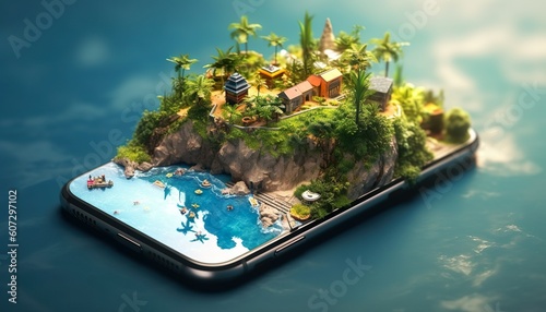 Image of phone with 3d model of travel destination
