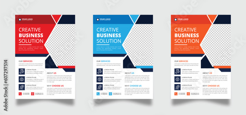 Business Flyer Corporate Flyer Template design set with blue, orange, red and yellow color Abstract blue liquid graphic gradient circle shape on cover book presentation 