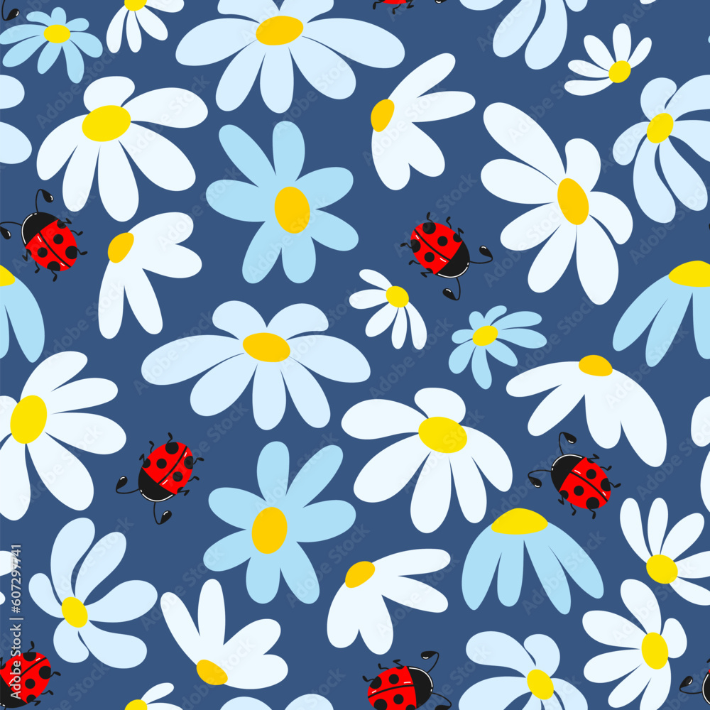 Ladybugs and flowers seamless pattern Ladybugs and flowers seamless pattern