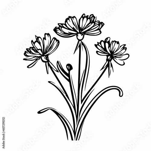 Wild Flowers Thick Black Outline Illustration